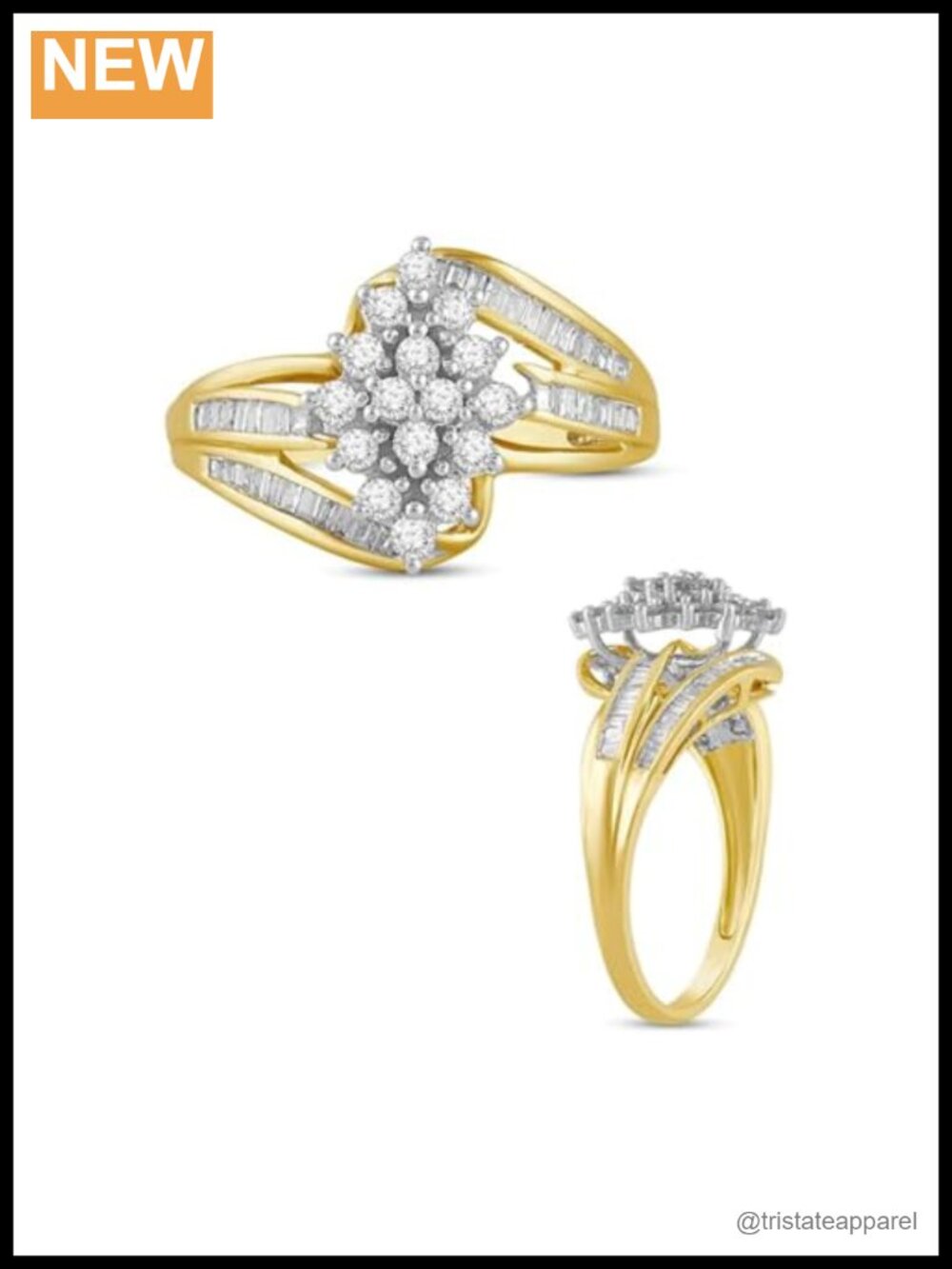 10K Yellow Gold Diamond Cluster Ring Size 6 Statement Jewelry Women